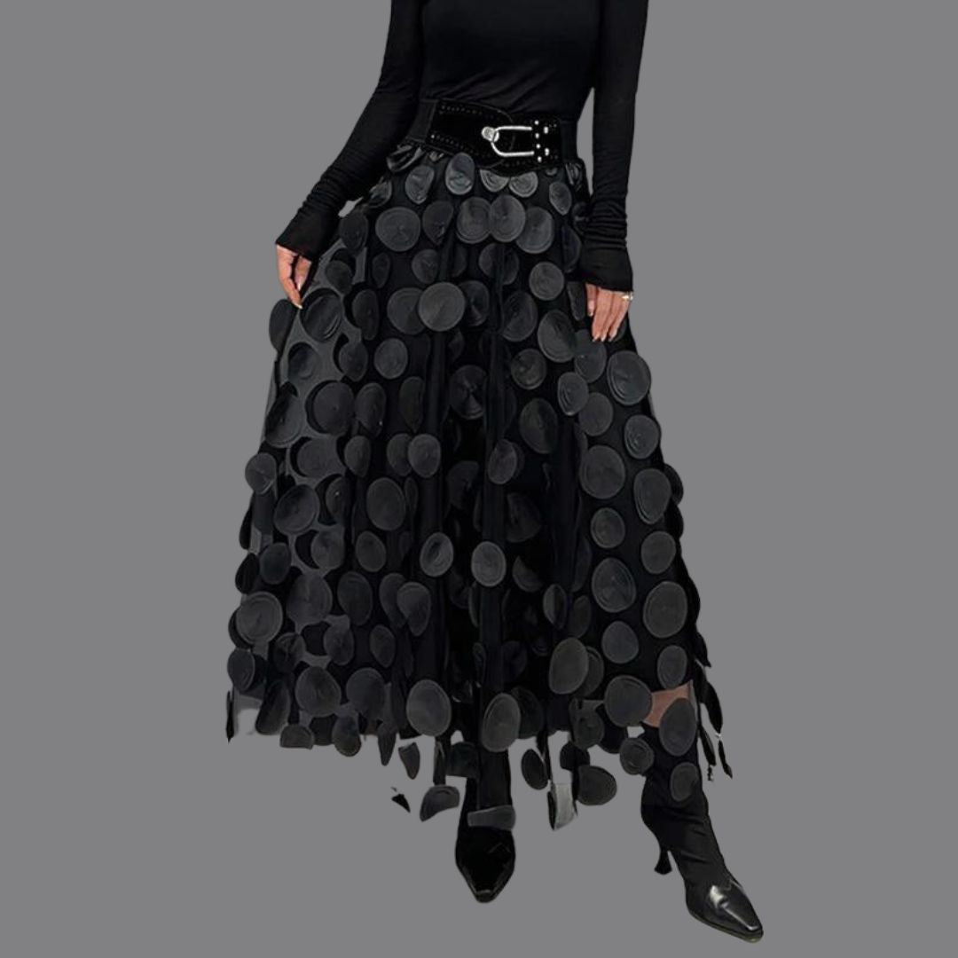 Damen Midi Rock mit Hohem Bund | Kreis Applikationen