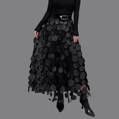 Damen Midi Rock mit Hohem Bund | Kreis Applikationen