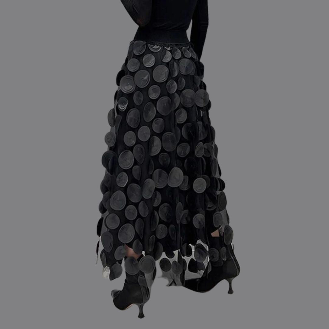 Damen Midi Rock mit Hohem Bund | Kreis Applikationen