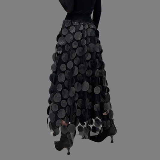 Damen Midi Rock mit Hohem Bund | Kreis Applikationen