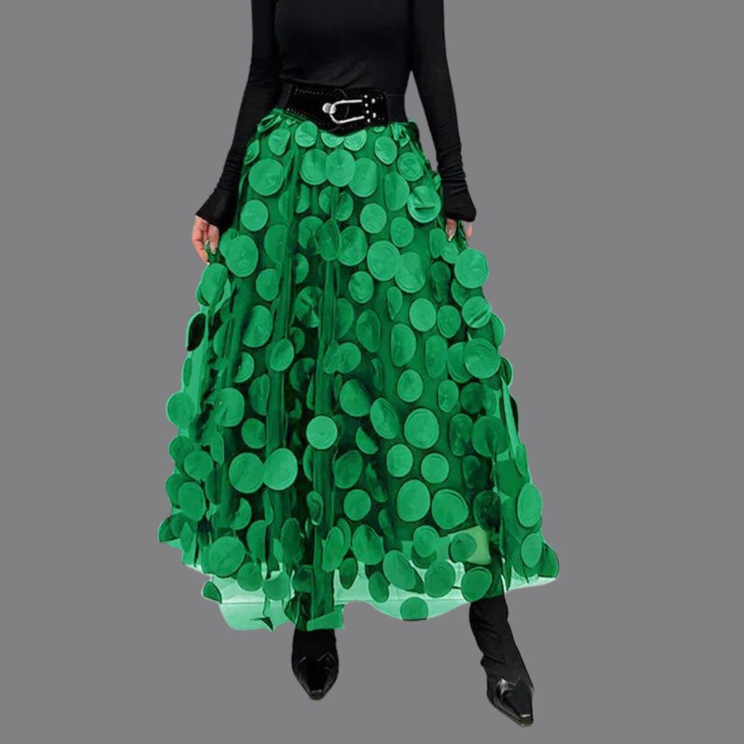 Damen Midi Rock mit Hohem Bund | Kreis Applikationen