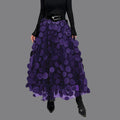 Damen Midi Rock mit Hohem Bund | Kreis Applikationen