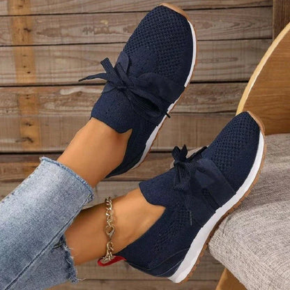 Damen Slip-On Strick Sneaker | Mit Schnürdetail