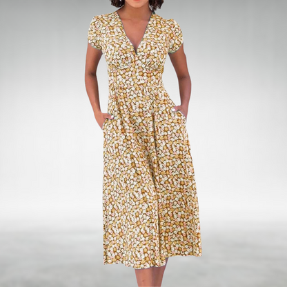 Damen Midikleid | Florales Design und V-Ausschnitt | Femininer Stil für Jeden Tag