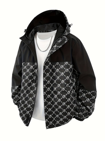 Hanorac cu glugă pentru bărbați | Croială regulară | Windbreaker cu fermoar | Look casual pentru activități în aer liber