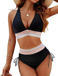 Damen Bikini Set Neckholder V Ausschnitt Hohe Taille Bikini | Kontrast