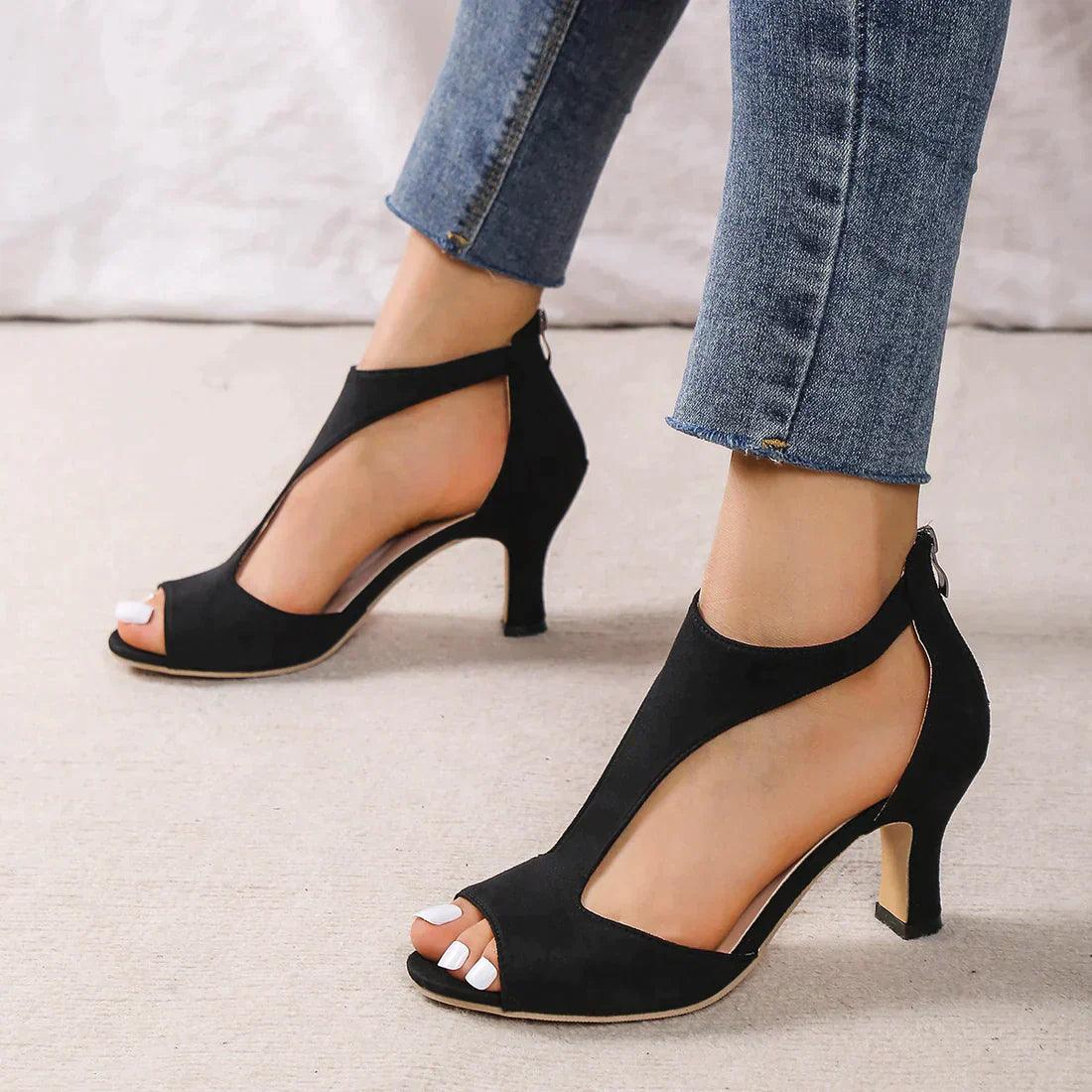 Damen Absatzschuhe mit offenen Zehen und Blockabsatz | Minimalistisch