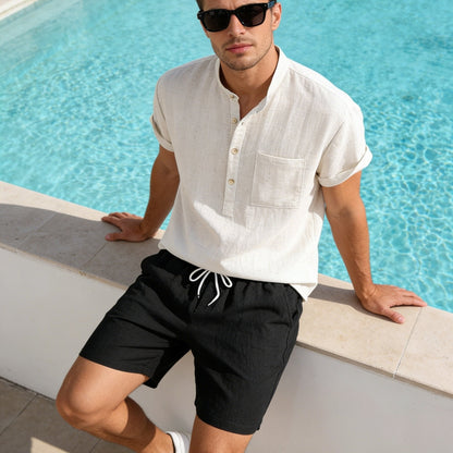Ensemble d'été pour homme | Coupe décontractée deux pièces | T-shirt Henley à manches courtes et short | Style décontracté pour les loisirs