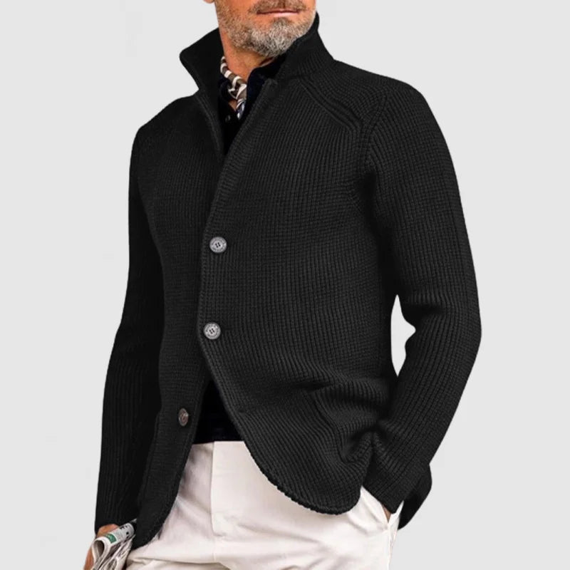 Herren Strickjacke Langarm Stehkragen Knöpfe Strickjacke | Strukturiert