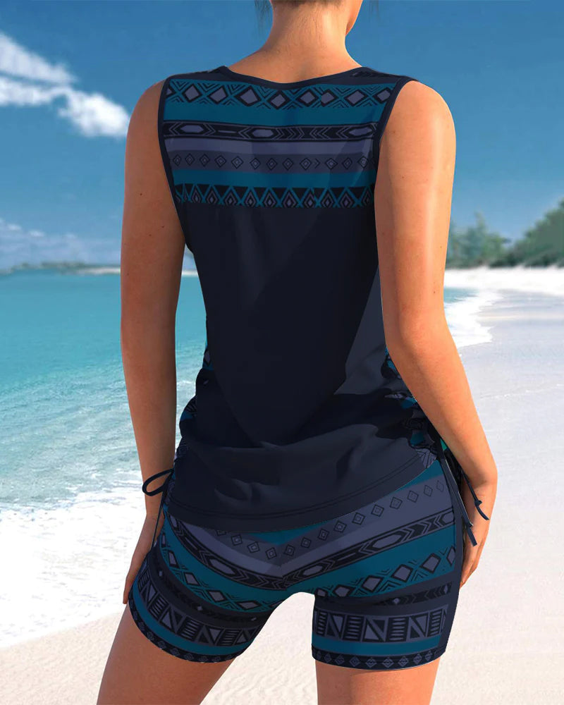 Set tankini damă fără mâneci cu detaliu încrucișat și pantaloni scurți | Sport