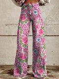 Damen Weite Passform Hose mit Knopfverschluss | Gemustertes Ausgestelltes Bein