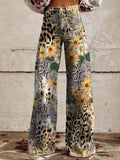 Damen Weite Passform Hose mit Knopfverschluss | Gemustertes Ausgestelltes Bein