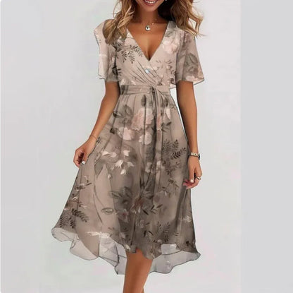 Annegret | Damen V-Ausschnitt Kurzarm Sommerkleid | Midi 3