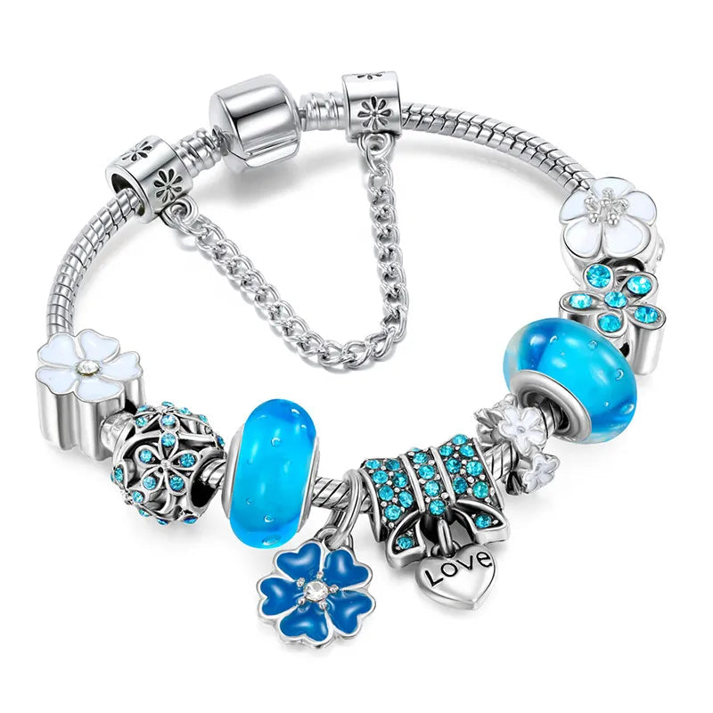 Armband aus 925er Sterlingsilber mit Blumenanhängern | Elegantes Schmuckgeschenk für Damen 0