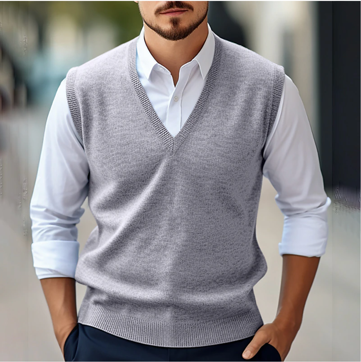 Ärmelloser V-Ausschnitt Pullover | Herrenmode für Frühling und Herbst
