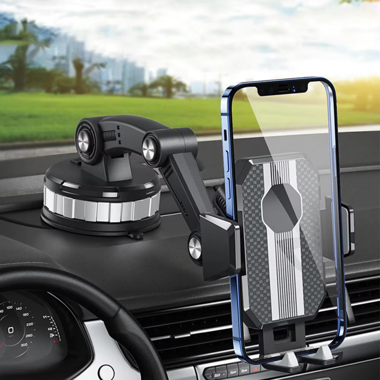Autotelefonhalterung mit starkem Saugnapf, 360°-Drehung, Einhandbedienung – Universelle Handyhalterung fürs Auto 0