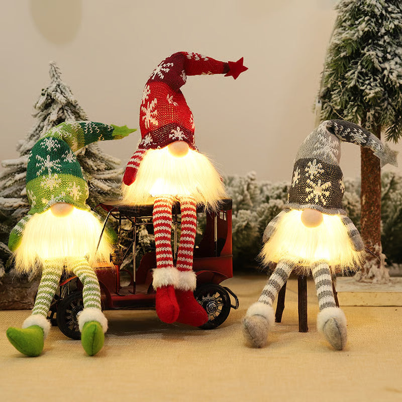 Beleuchtetes Weihnachts-Zwerg-Plüschtier-Set – Nordische Tomte-Weihnachtsdekoration mit langen Beinen