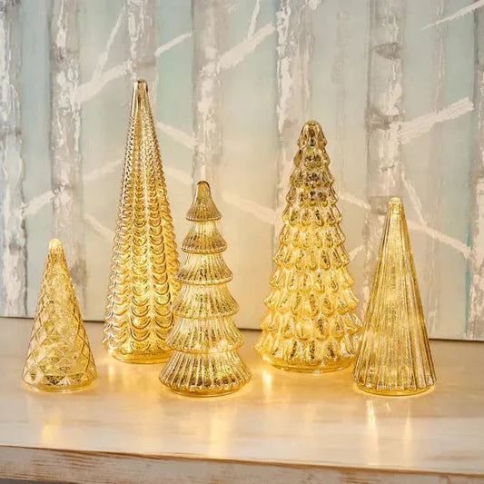 Beleuchtetes Weihnachtsbaum-Dekorationsset aus Glas – Tischdekoration mit warmem Licht für die Feiertage