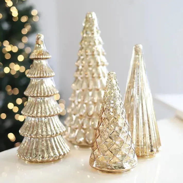 Beleuchtetes Weihnachtsbaum-Dekorationsset aus Glas – Tischdekoration mit warmem Licht für die Feiertage