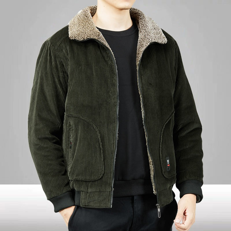 Bomberjacke für Herren – Textur – Sherpa-Futter – Lockere Passform – Reißverschluss vorne – Lässig