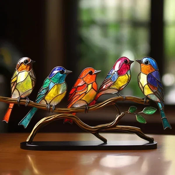 Bunte 2D Glasvögel – elegante Innendekoration, handgefertigt, luxuriöses Interior Design 