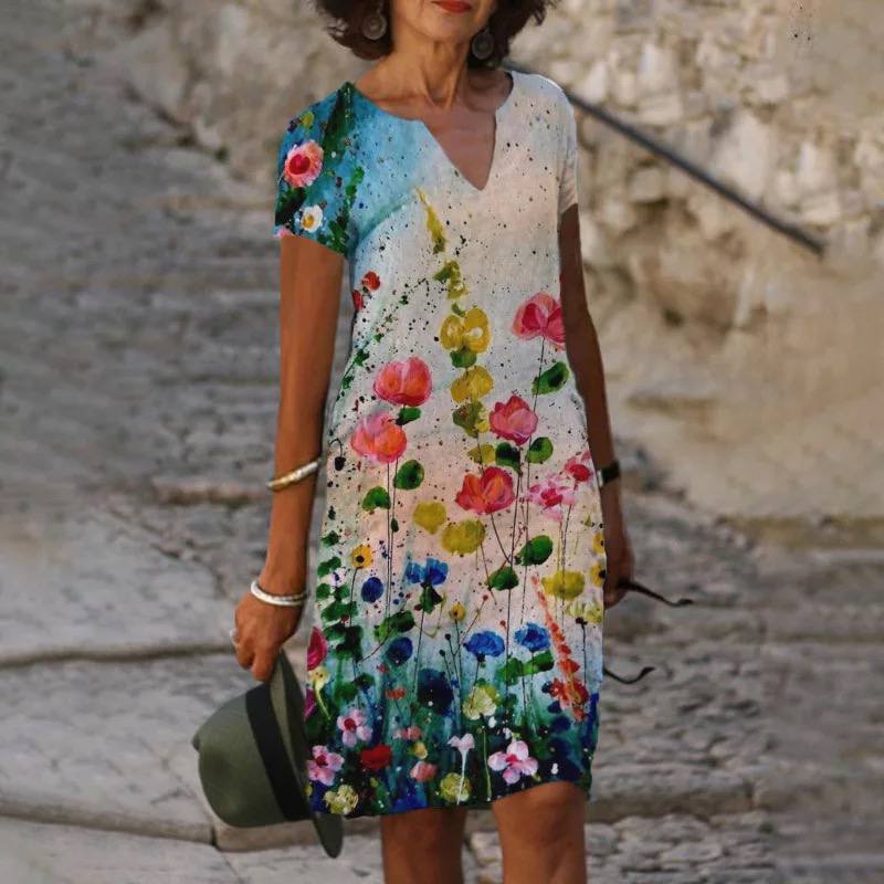 Carlottana | Damen Kurzarm V-Ausschnitt Blumenmuster Sommerkleid | Mini 3