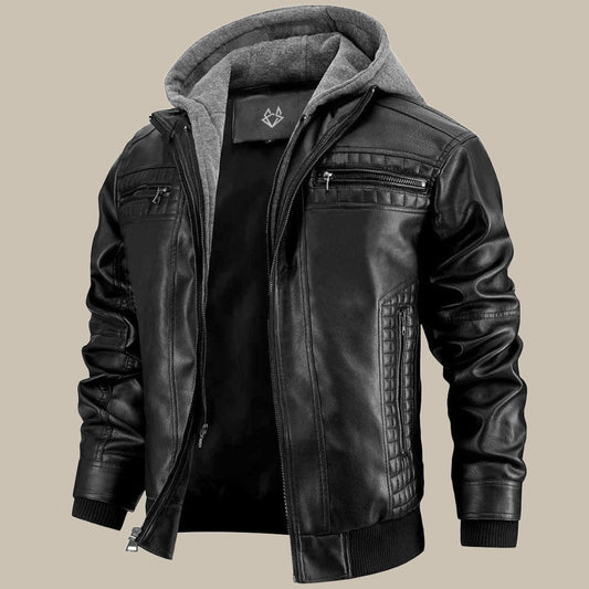 Daan Herren-Winterlederjacke | Robustes Design mit abnehmbarer Kapuze 0