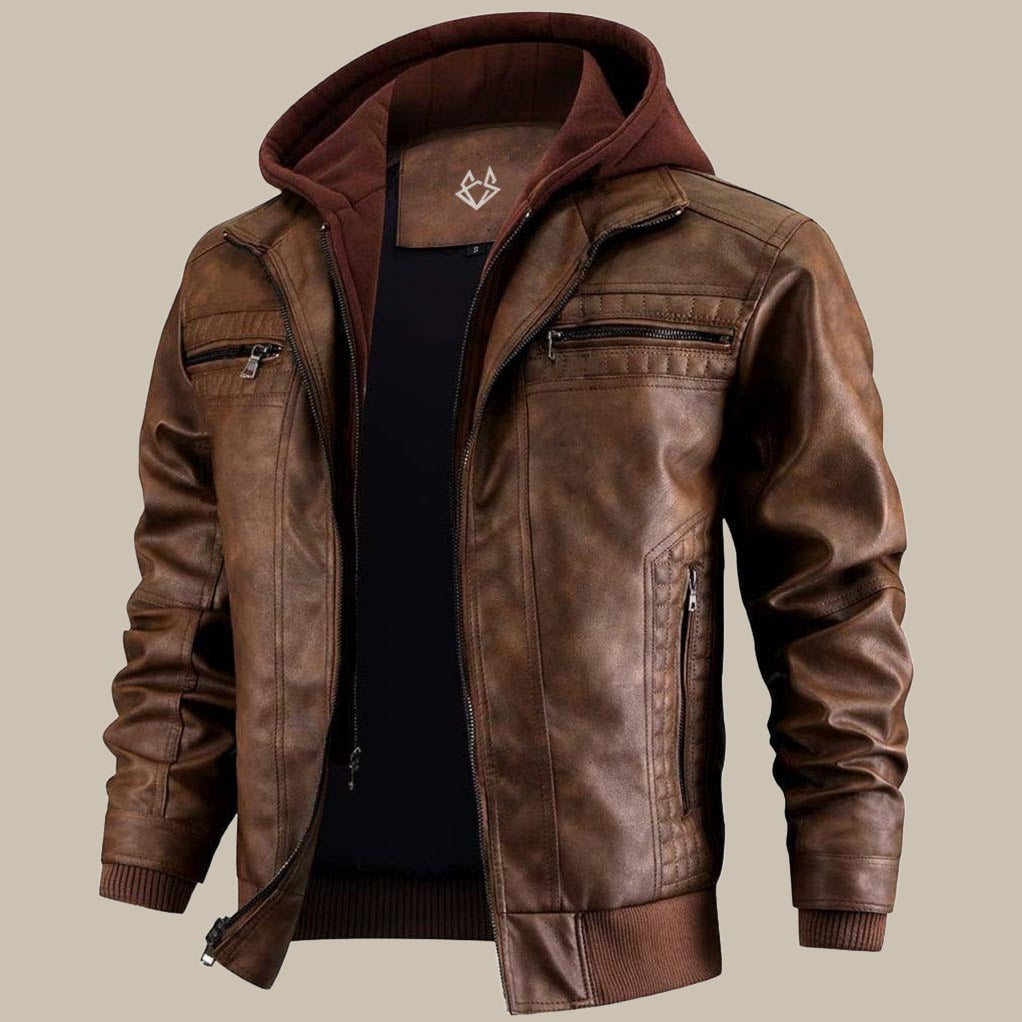Daan Herren-Winterlederjacke | Robustes Design mit abnehmbarer Kapuze 4