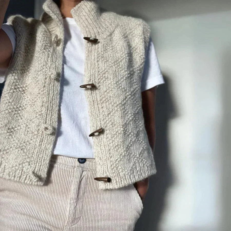 Damen-Cardigan aus Wollmischung | Ärmellos, zum Knöpfen, warm, lässiger Lagenlook