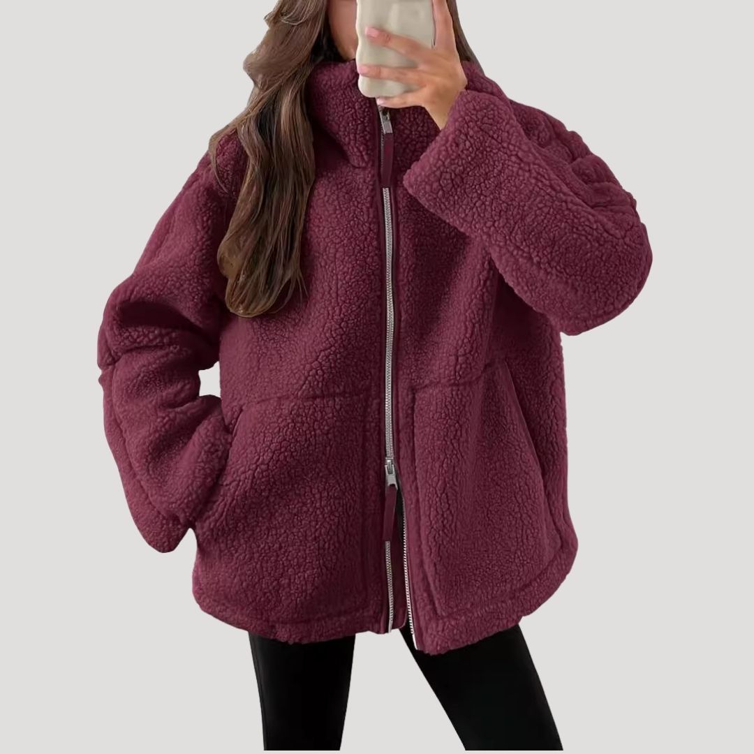 Damen-Fleece-Teddy-Winterjacke mit Reißverschluss, flauschig 7