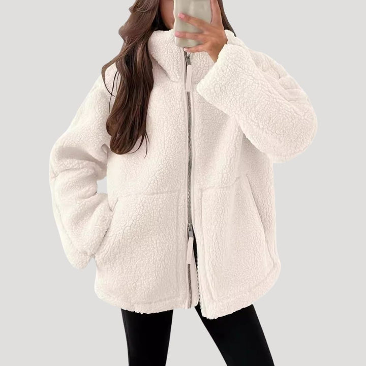 Damen-Fleece-Teddy-Winterjacke mit Reißverschluss, flauschig 8
