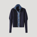 Damen-Strickcardigan in Marineblau mit Denim-Besatz 0