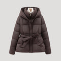 Damen-Winter-Steppjacke mit Kapuze und Gürtel 0
