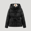 Damen-Winter-Steppjacke mit Kapuze und Gürtel 1