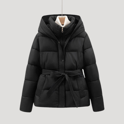 Damen-Winter-Steppjacke mit Kapuze und Gürtel 1