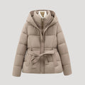 Damen-Winter-Steppjacke mit Kapuze und Gürtel 3