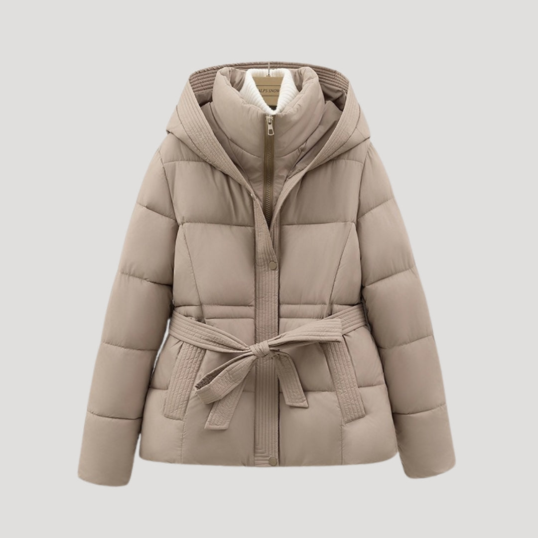 Damen-Winter-Steppjacke mit Kapuze und Gürtel 3