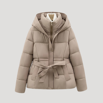 Damen-Winter-Steppjacke mit Kapuze und Gürtel 3
