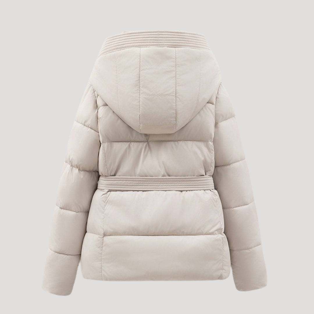 Damen-Winter-Steppjacke mit Kapuze und Gürtel 4