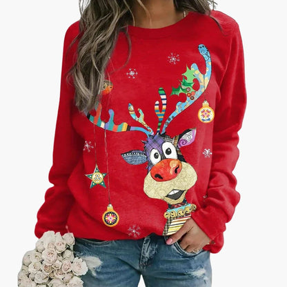 Damen-Winter-Sweatshirt mit Rundhalsausschnitt | Festlicher Print 0