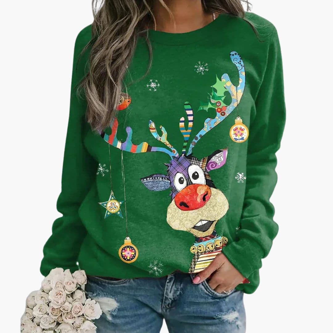 Damen-Winter-Sweatshirt mit Rundhalsausschnitt | Festlicher Print 1