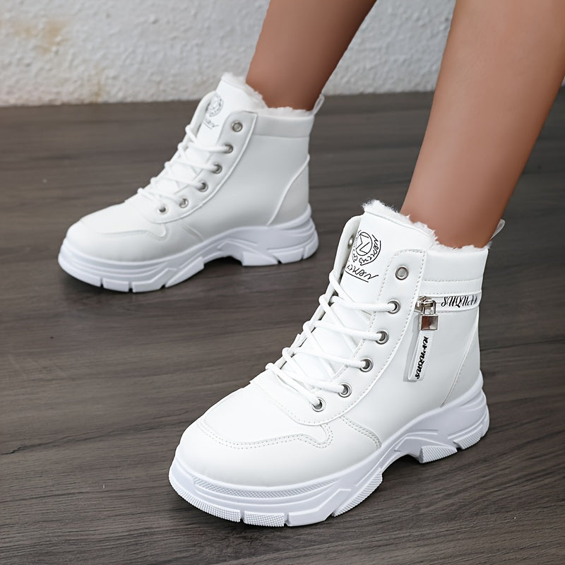 Damen-Winterstiefeletten – Schnürstiefel mit seitlichem Reißverschluss, weichem Futter und dicker Sohle 1