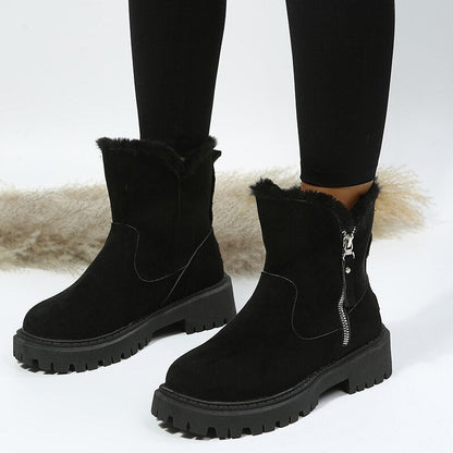 Damen Stiefeletten - Wildlederoptik - Warm gefüttert - Seitlicher Reißverschluss - Rutschfeste Profilsohle