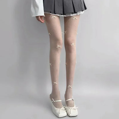 Damen Strumpfhose mit Schleifenmuster – Elegantes Design für jeden Anlass