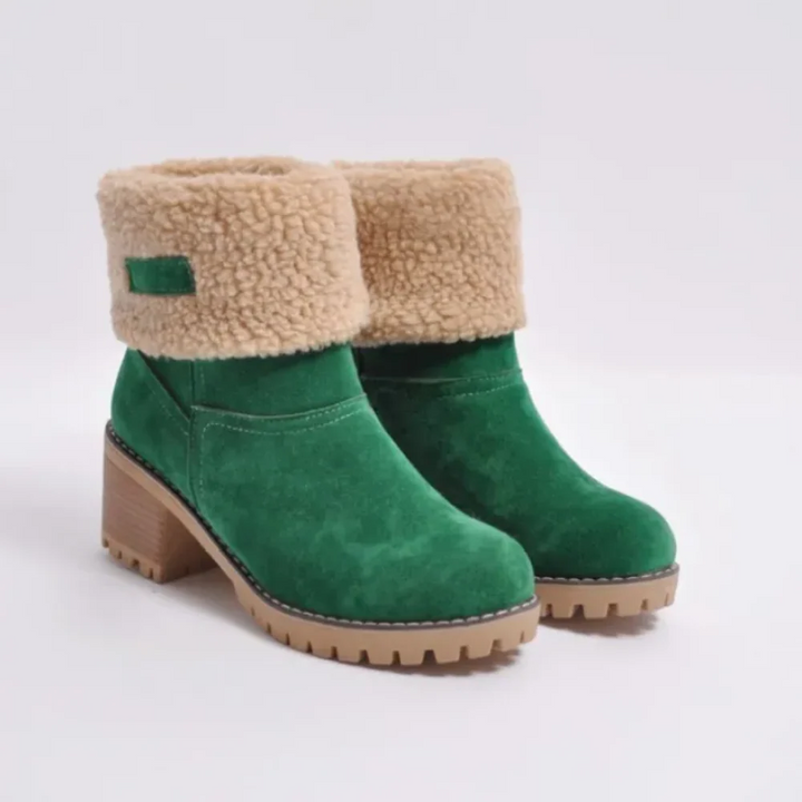 Damenstiefeletten – Lammfellfutter – Umschlagmanschette – Blockabsatz, robuste Sohle