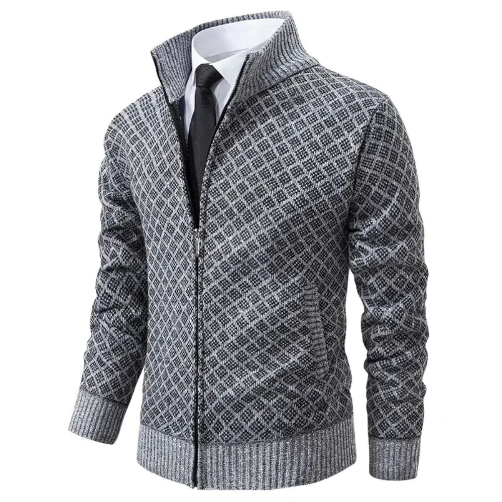 David Herren-Cardigan aus Wollmischung mit Reißverschluss