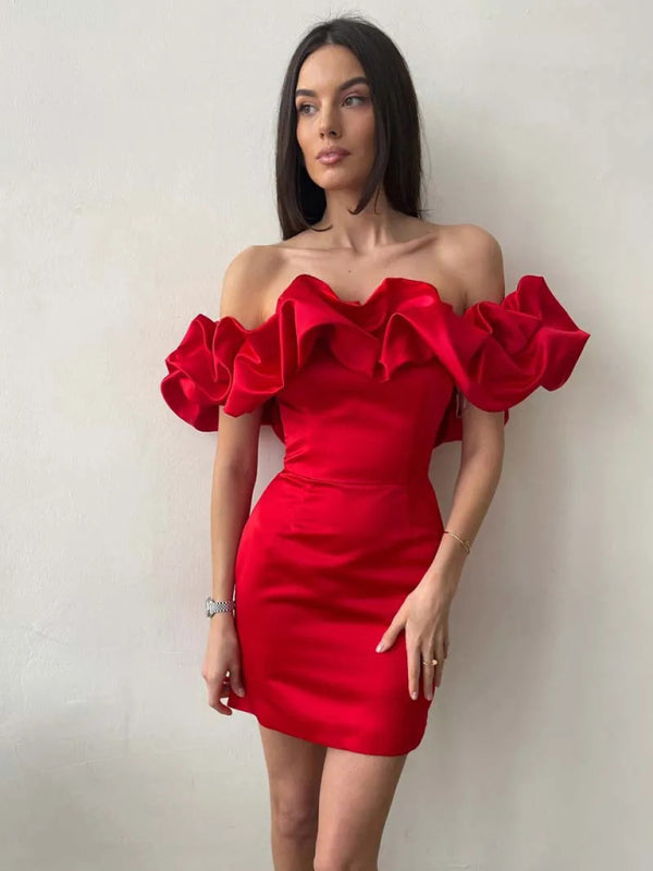 Milena | Vestito corto monospalla con volant