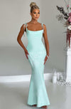 Elegantes Maxikleid mit Wasserfallausschnitt, Bindebändern und Schnürverschluss am Rücken 0