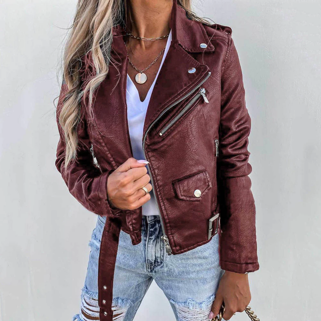 Evelyn | Stylische gefütterte Kunstlederjacke mit Reißverschluss
