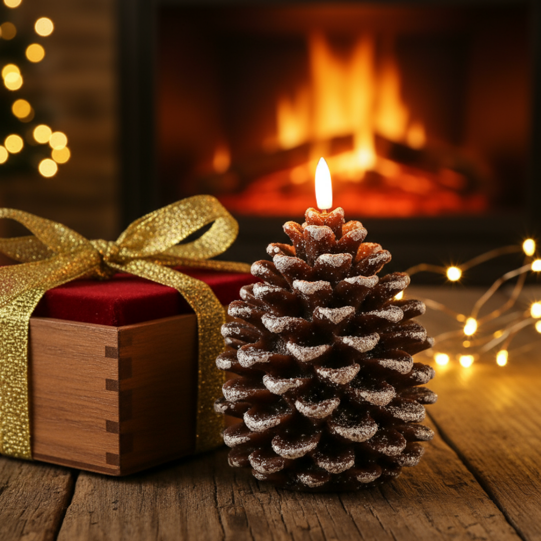 Flammenlose LED-Kerze in Tannenzapfenform – Warmes Weihnachts-Tisch-Nachtlicht